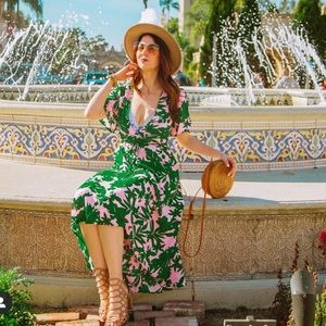 Tropical Print Wrap Dress Pink & Green NWT 6